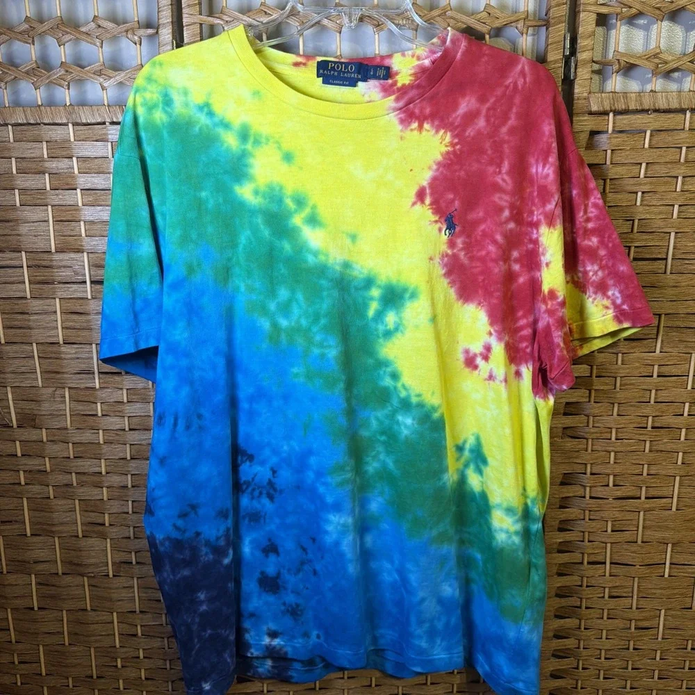 Polo Ralph Lauren Mens LG Classic Fit Rainbow Tie Dye Pony Logo T-Shirt Multi